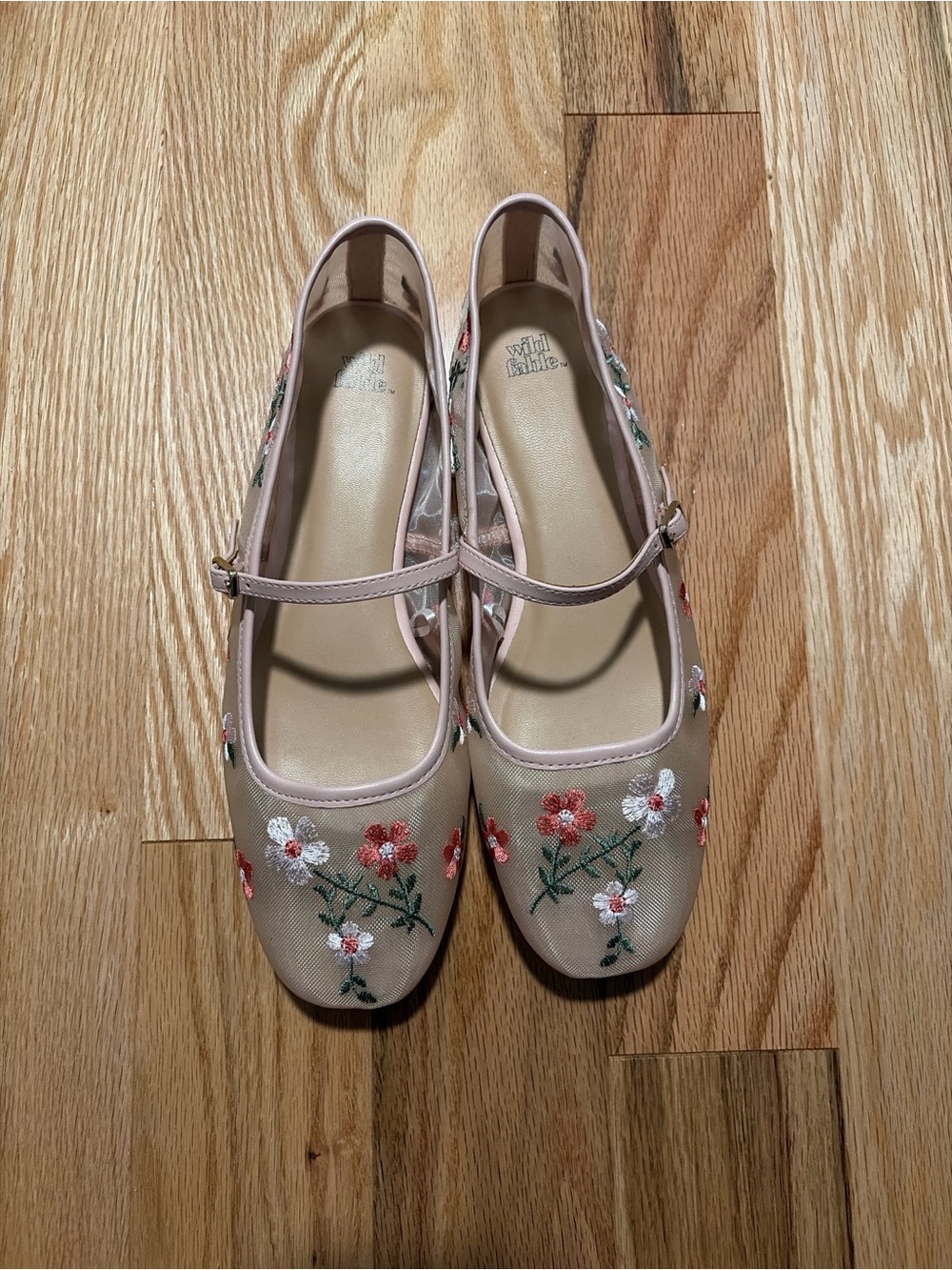 wild fable Blush Mary Jane Flats with Embroidered Floral Detail